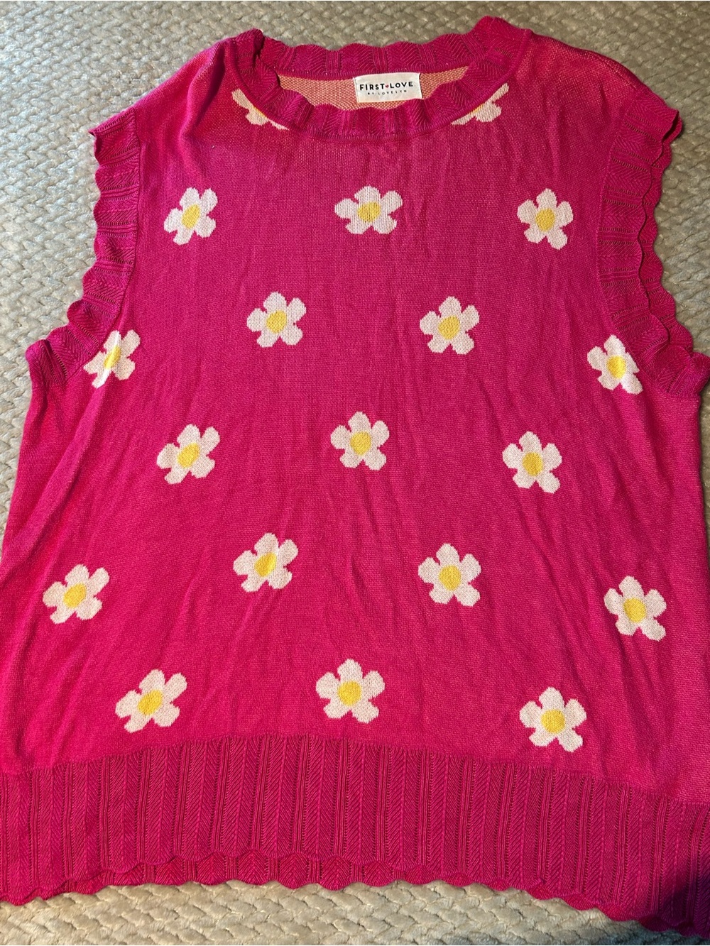 First Love Bright Pink Floral Knit Vest